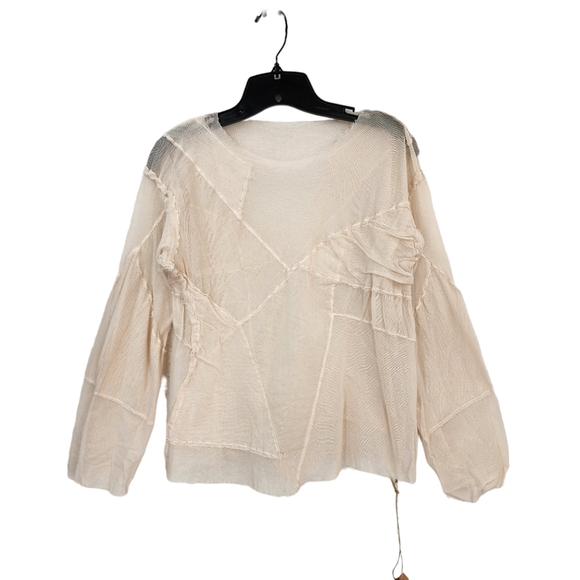 Homefrocks Tops - Light Cream Boho Patchwork Pullover Top